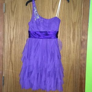 Purple off the shoulder dress. Short